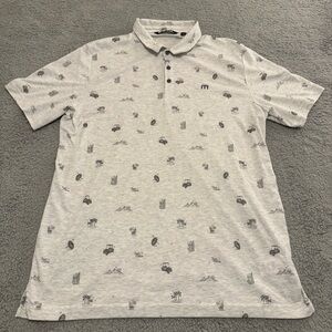 Travis Mathew Golf Polo Shirt Sport Mens‎ Size XXL Grey Beer Golf Cart Print